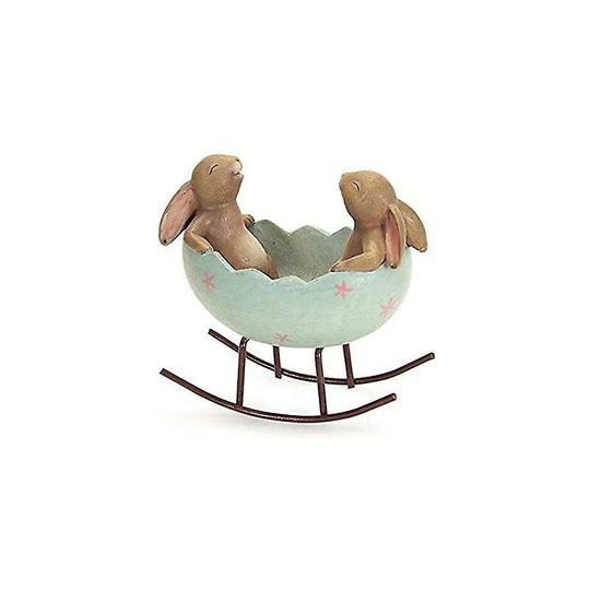 Laughing Bunny Rabbits Rocking Easter Decoration Rabbit Statue (bunnies In a Cradle) Thsinde