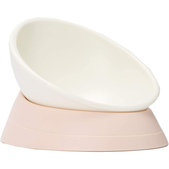 Bulldog Non-Slip Removable Rubber Dog and Cat Bowl with Tilt and Tilt Base White SOEKAVIA