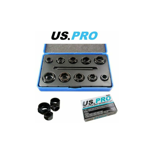 11pc Bolt Stud Extractor Set Damaged Heads, Nut Style Sockets 2648 - Us Pro