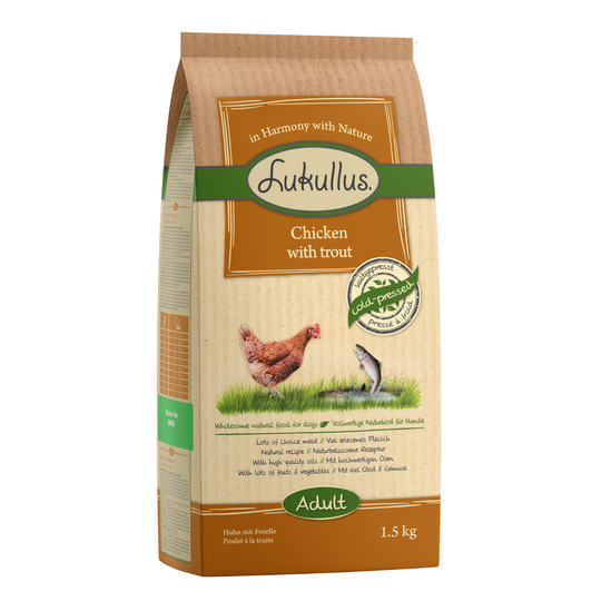 3 x 1.5kg Lukullus Dry Dog Food - Special Price!* - Cold-Pressed Chicken with Trout