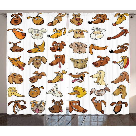 Composition of Different Funny Dog Heads Puppy Canin Irish Humorous Cartoon Room Darkening Curtains