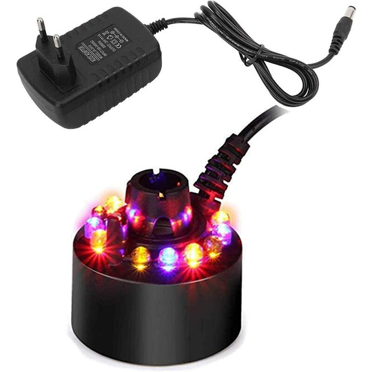 Mist Maker, 12 LED Indoor Fountain Mister Foggers, Small Pond Mist Maker Atomizer Air Humidifier for Water Fountain Pond, Halloween, Decor of