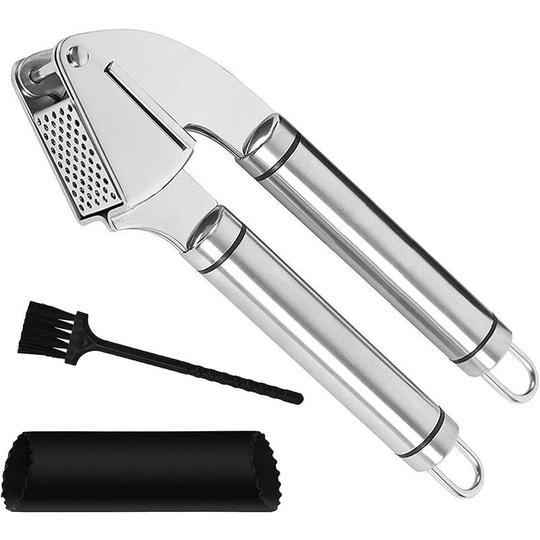 Garlic Press, Stainless Steel Mincing and Grinding Tool for Nuts, Seeds and Ginger Press - Professional Quality, Easy to Clean, Dishwasher Safe