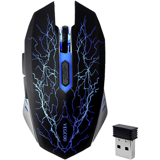 Wireless Gaming Mouse, Vegcoo C8 Rechargeable Wireless Silent Mouse Vmit Multi Colour LED Lights and 2400/1600/800 DPI/1000 mAh Ni-MH Battery Pack