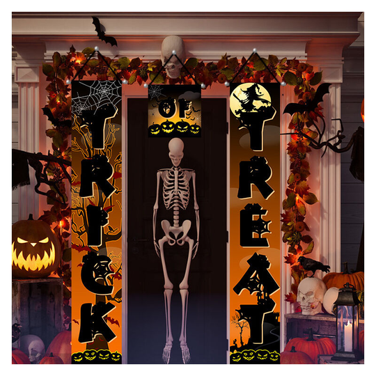 1 Pair Halloween Trick Or Treat Banner Holder Home Trick Or Treat Outdoor Porch Sign Hanging Distic for Halloween Party 30cm x 180cm