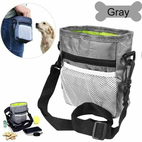 Deckon - Dog Treat Bag, Dog Training Bag, Portable Adjustable Strap with Poop Bag Dispenser for Carrying Toys and Treats (Grey)