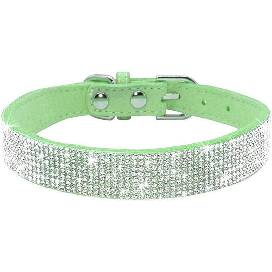 Rhinestone dog collar, soft synthetic leather, size l, green