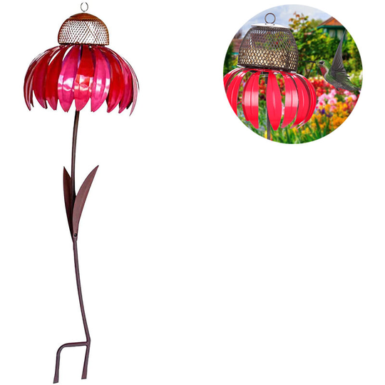 Desert Steel Standing Bird Feeder - Outside Rust Resistant Garden Art Metal Birdfeeder with Stand, red
