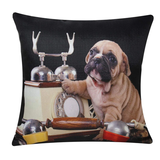 Deyvid Pug Dog With Telephone No Pattern And Not Solid Colour Scatter Cushion Cover