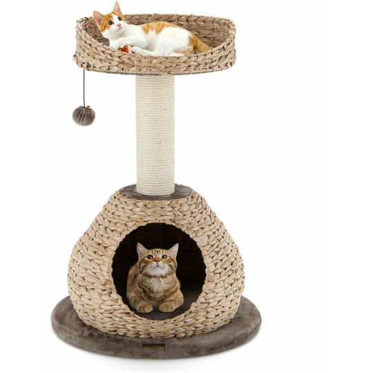 Cat Tree Condo w/Natural Sisal Scratching Post Hand Crafted Top Perch & Toy Ball