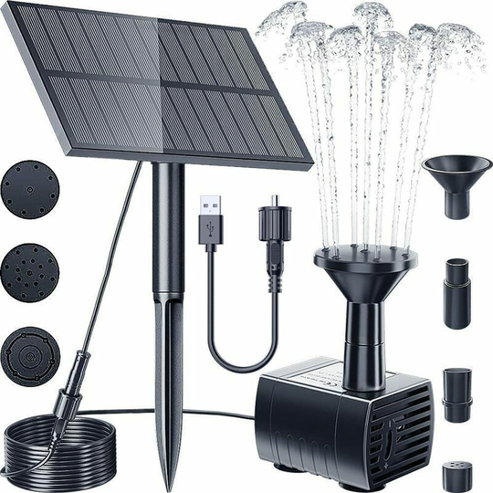 Qersta - Solar Powered Outdoor Solar Water Garden Fountain Pump, 1.5W Upgraded Solar Fountain Pond Pump with Stake, Solar Powered Fountain Water Pump