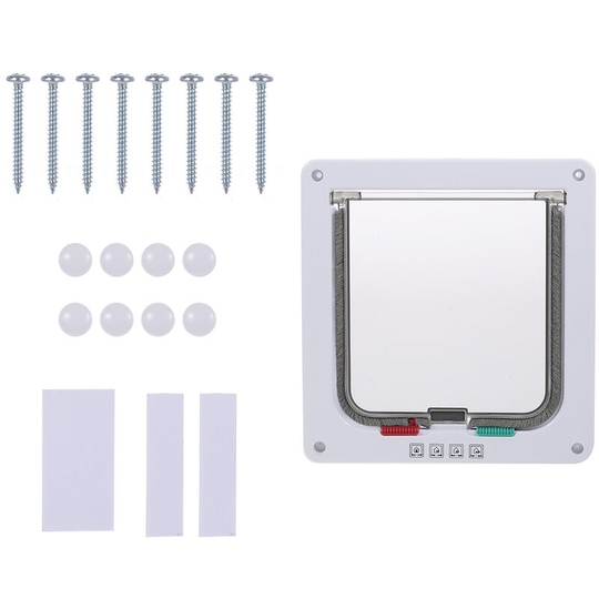 Cat Door Pet Entry Safe Ferromagnetic Pet Flap Door 4 Ways Locking Automatically Close for Kitty Small Dogs, White M - White M