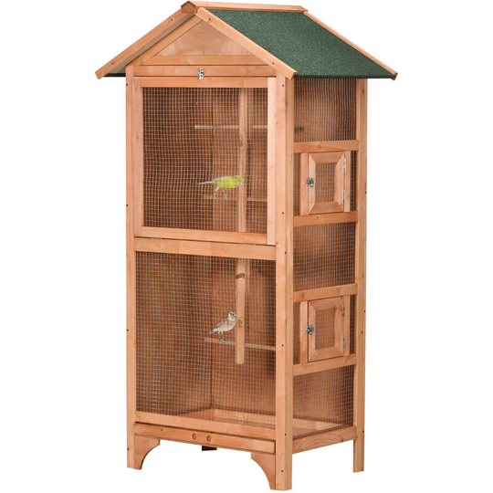 Wooden Bird Aviary, Outdoor Bird Cage for Finch, Canary w/ Tray - Orange - Orange - Pawhut