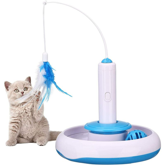 Interactive Cat Toy Indoor Toy with 360° Electric Rotating Feathers and Ring Bell Ball Intelligence Toy Game Pen