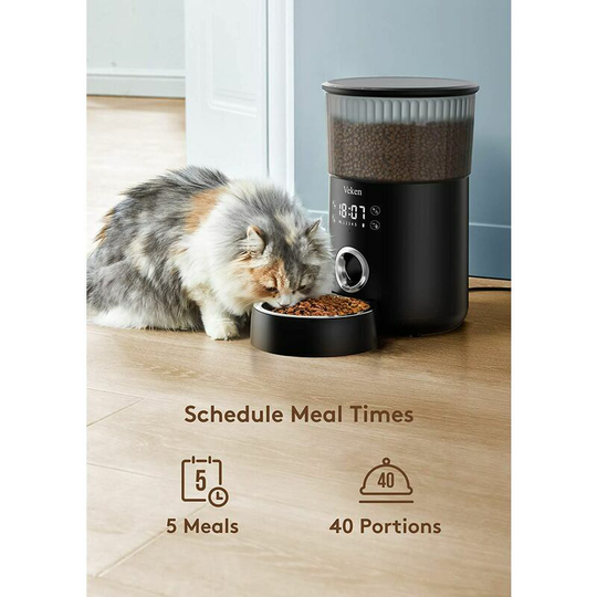 Echoo - Automatic Cat Feeder, 135oz/4 Liter Pet Food Dispenser, with Programmable Timer, Portion Size Control for 1-5 Meals a Day, Dual Feeding and