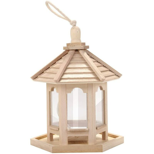 Solid Wood Bird Feeder Traditional Pagoda Roof Bird House with Clear Windows for Garden Home Outdoor