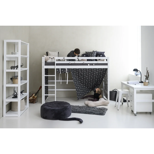 Basic European Single (90 x 200cm) Middle Loft Bed with PETS Granite Grey Curtain