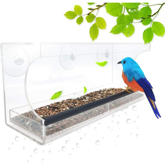 Echoo - Clear Acrylic Window Bird Feeder with Suction Cups(with Sliding Seed Tray)