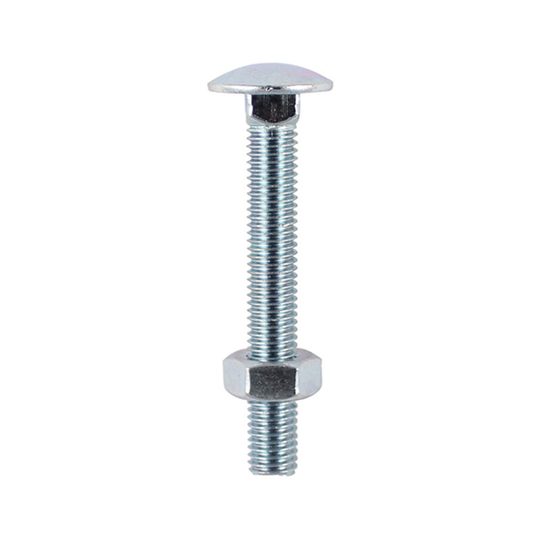 M12 x 75mm bzp Carriage Bolt & Hex Nuts - Pack of 2