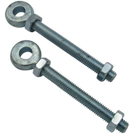 X2 24MM x 150MM Zinc Plated Swing Gate Eye Bolts With 2 Nuts - Bright Gate Hinge Eyebolt