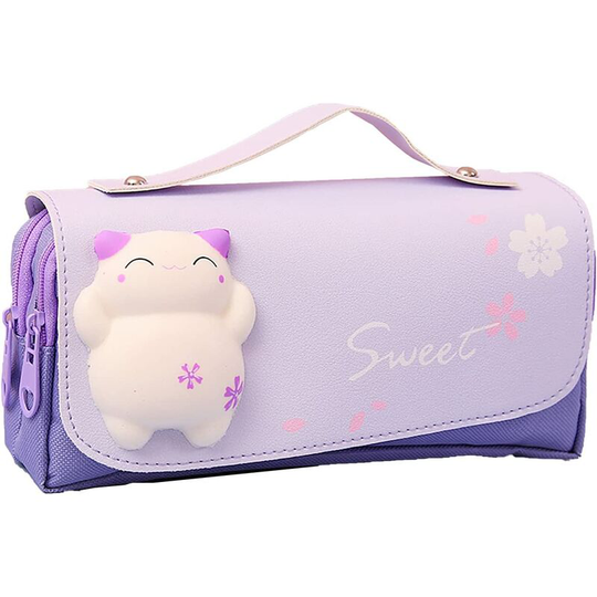 Perle Rare - Cute Pencil Case With Squishy Cat Kawaii Pouch School Supplies pen bag Box Soft Kittie Toy By Yvoke (Purple), 21.00 * 10.00 6.00 cm
