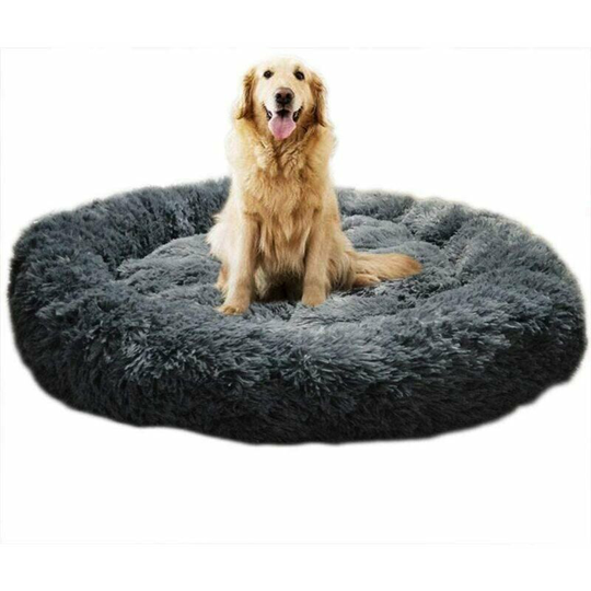 Washable Extra Large Round Soft Dog Bed with Cushion,Deluxe Dog Basket Cushion Donut Basket Large Dog Bed,L-80cm,Dark Gray