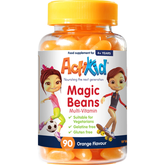 ActiKid Magic Beans Multi-Vitamin 90x Orange Flavour, Gelatine Free, Vitamins for Kids