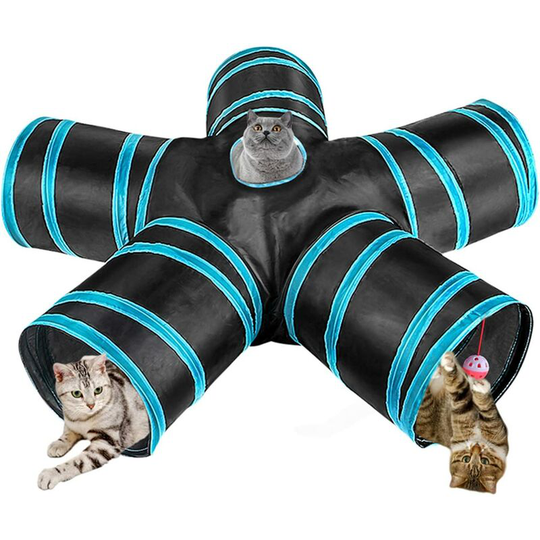 Perle Rare - 5 Way Cat Tunnel, Collapsible Cat Interactive Cat Toy with Toy Ball with Hole for Indoor Cat, Rabbits, Guinea Pig, Indoor and Outdoor Use