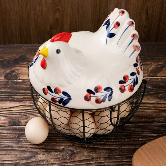 Bearsu - Egg Basket, Creative Ceramic Hen Egg Storage Rack, Snack Fruit Collection Basket Kitchen Decoration