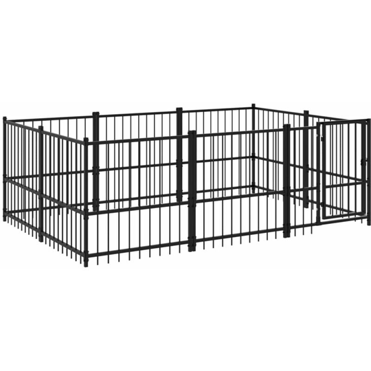 Outdoor Dog Kennel Steel 5.63 m² vidaXL - Black