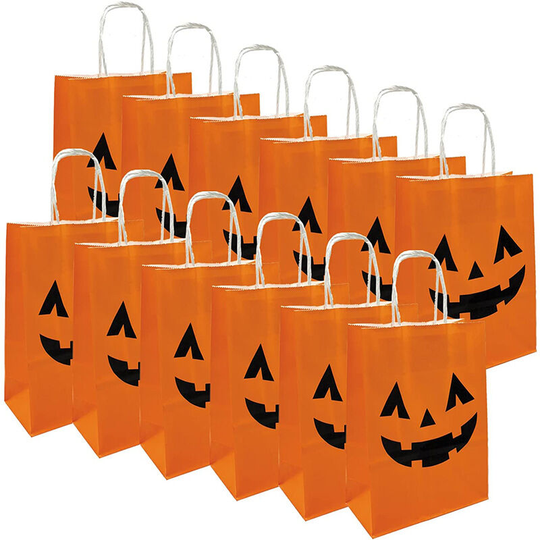 12 Packs Halloween Pumpkin Bags Trick or Treat Bags Party Goody Tote Gift Bag with Handles Party Favors, 16 * 8 * 22cm