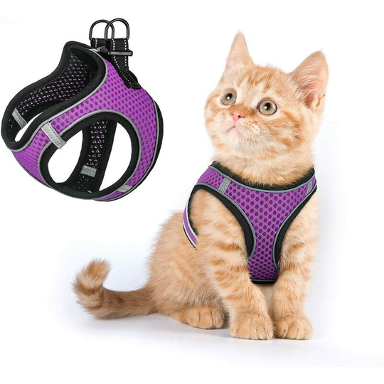 Dog Vest Harness No Pull Puppy Comfortable Breathable Reflective Dog Harness, Extra Soft Pet Mesh Step Dog Harness, Training Walking of Puppy Purple
