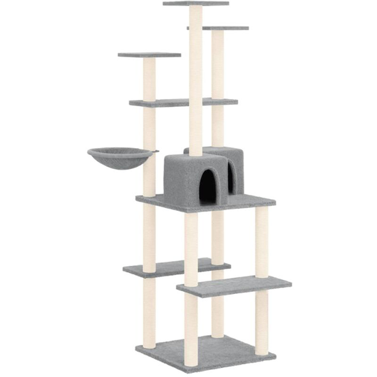 Cat Tree with Sisal Scratching Posts Light Grey 167 cm vidaXL - Grey
