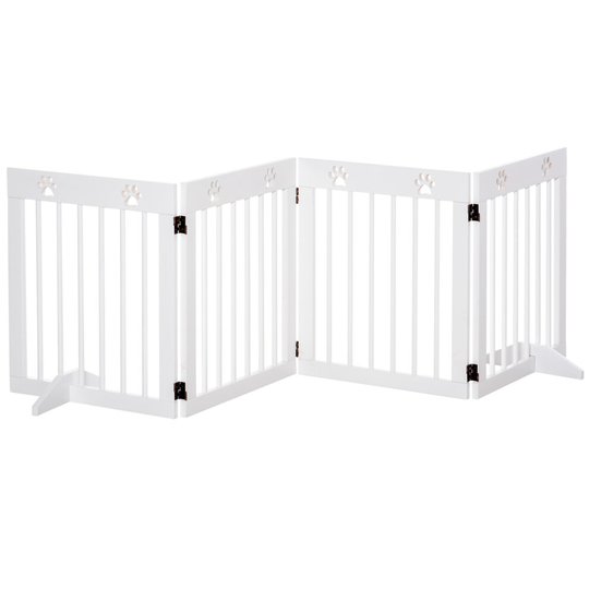 PawHut Pet Gate 4 Panel Wooden Dog Barrier Folding Fence White