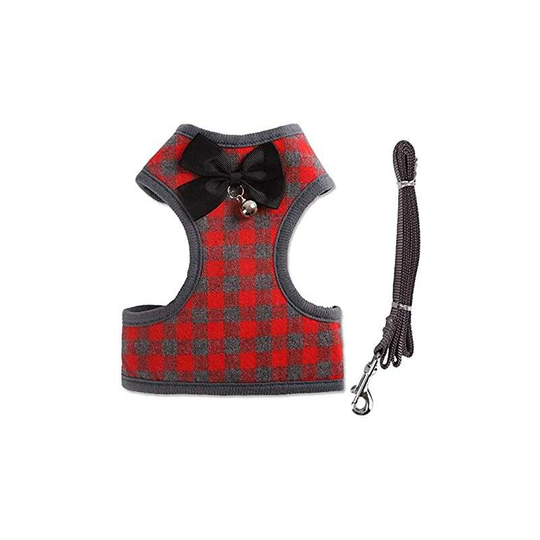 Pet Harness + Pet Leash - Classic Plaid Kitty Lead Rope Puppy Harness Set for Small Dogs Large Cats (l, Red Plaid)
