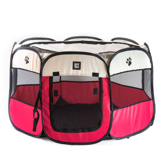 KCT - Portable Fabric Pet Play Pen Red Large - 110cm - Red