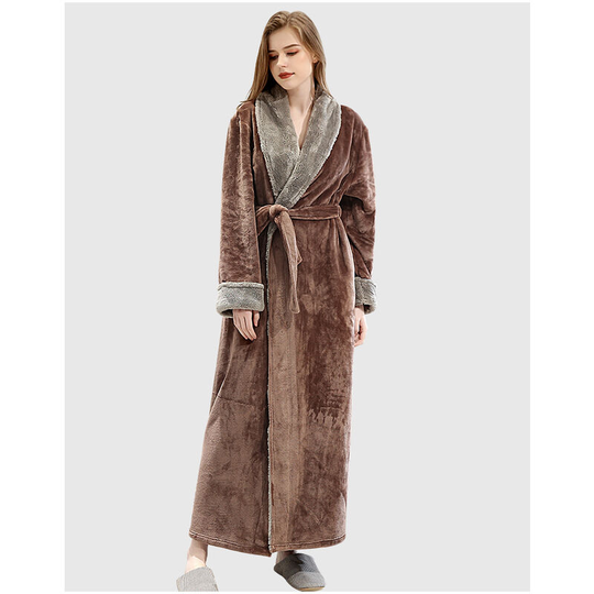Ilovemilan - Women's bathrobe Autumn and winter Yupao embroidered logo beauty salon spa sweat shop pajamas nightgown, coffee, l