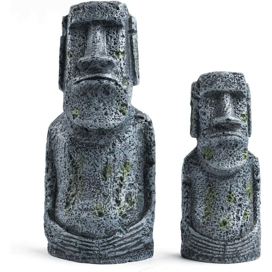 Echoo - 2 Pcs Aquarium Ornaments Artificial Ancient Statue of Easter Island Decoration, Stone Statues Aquarium Portraits Decoration Fish Tank