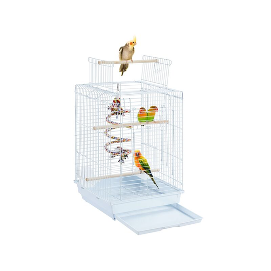 Bird Open Top Cage Parrot Cage,40x40x58cm,Squre, White - white - Yaheetech