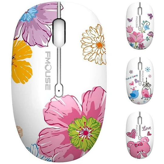 Thsinde - Wireless Mouse Cute Silent Computer Mice With Usb Receiver, 2.4g Optical Wireless Travel Mouse 1600 Dpi (flower)