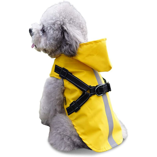 Betterlifegb - Waterproof Dog Raincoat with Harness, 100% Waterproof Ultralight Rain Jacket with Hood, Reflective Breathable Waterproof Coat for