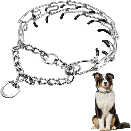 Adjustable Dog Training Collar for Pets Pets, Stainless Steel Dog Collar with Rubber Tip (Silver-M)