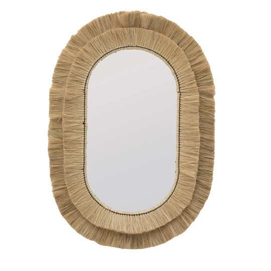 Bolan Oval Jute Framed Wall Mounted Accent Mirror in Natural