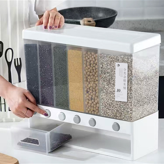 6 in 1 Wall Mounted Grain Dispenser Dry Food Storage Container