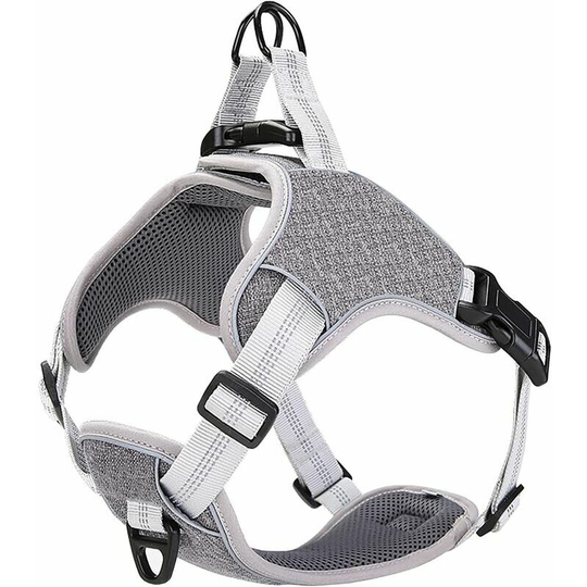Dog Harness Anti Traction Medium Size Reflective Adjustable Breathable Gray m