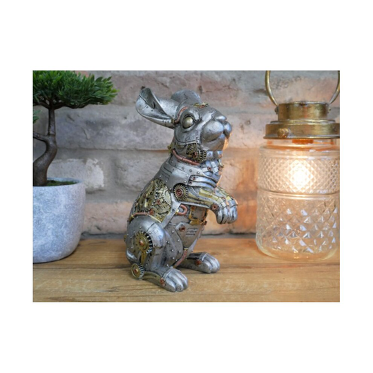 Detailed Steampunk Style Silver Bunny Rabbit Ornament | Resin