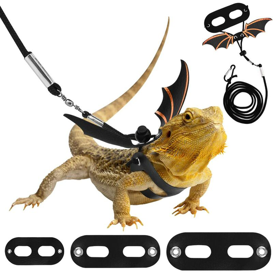 3 pcs Bardu Dragon Harness Lizard Adjustable Leash, Leather Reptile Harness with Bat Wings, Harness for Small Amphibian Lizard Reptile Animals,