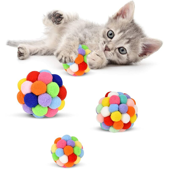 Cat Toy Balls with Bell Colorful Soft Fuzzy Balls Built-in Bell for Cats, Interactive Playing Chewing Toys for Indoor Cats and Kittens