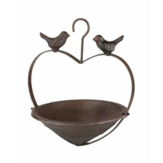 Rustic Heavy Duty Cast Iron Hanging Bird Feeder Birdbath Bird Feeding Station in Heart Shape - brown/black
