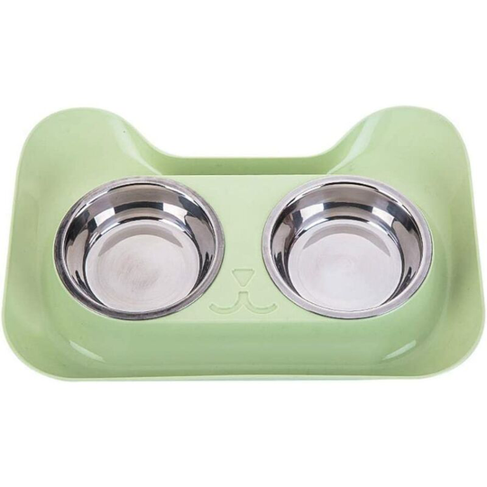 Stainless Steel Dog Cat Food Bowl, Double Bowl For Dogs & Pets, With Spill Proof